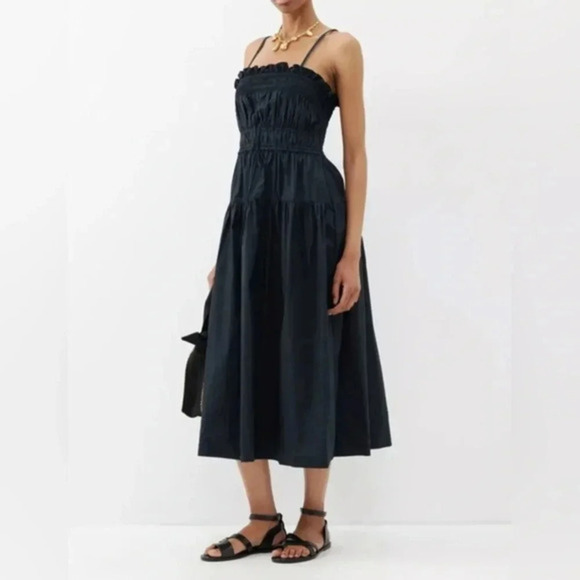 NEW Ulla Johnson Lisbet smocked cotton-poplin midi Dress...